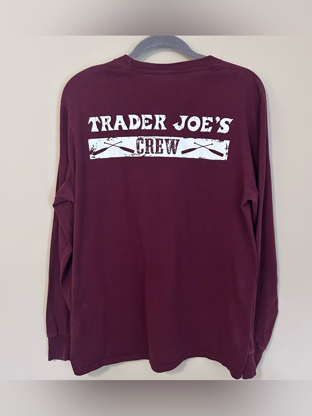Trader Joe’s Unisex Shirt Employee Crew LS Crossed Row Oars Maroon M Uniform